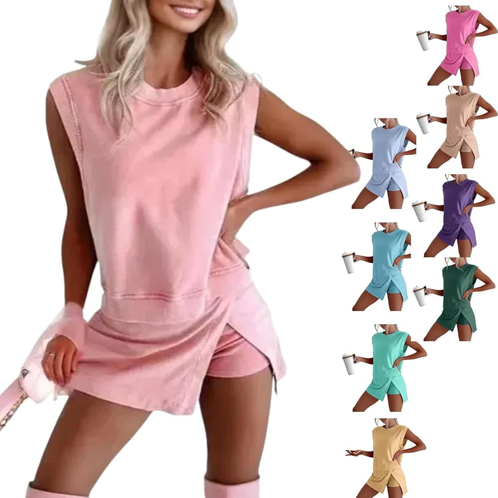 Cotton Summer Sets Women 2 Piece Outfits Skort Set Athletic Sets Skirt and Tank Top Casual Travel... | Amazon (US)