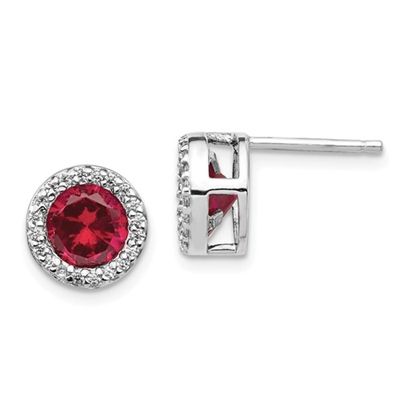 Bezel Set Stud Earrings with Artificial Ruby and Round Brilliant Melee Diamonds by Diamond Essenc... | Walmart (US)