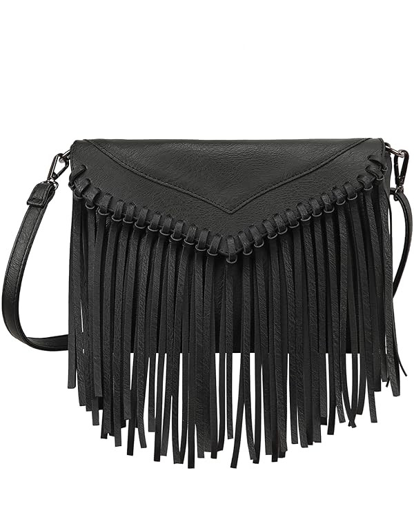 HDE Women's PU Leather Hobo Fringe Crossbody Tassel Purse Vintage Small Handbag | Amazon (US)