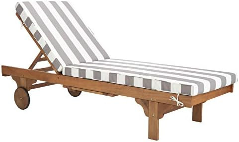 SAFAVIEH Outdoor Collection Newport Natural/ Grey & White Stripe Cushion Built-in Side Table Adju... | Amazon (US)