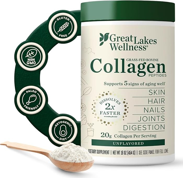Great Lakes Wellness Collagen Peptides Powder \u2013 Supports Skin, Hair, Nails, Joints & Digesti... | Amazon (US)