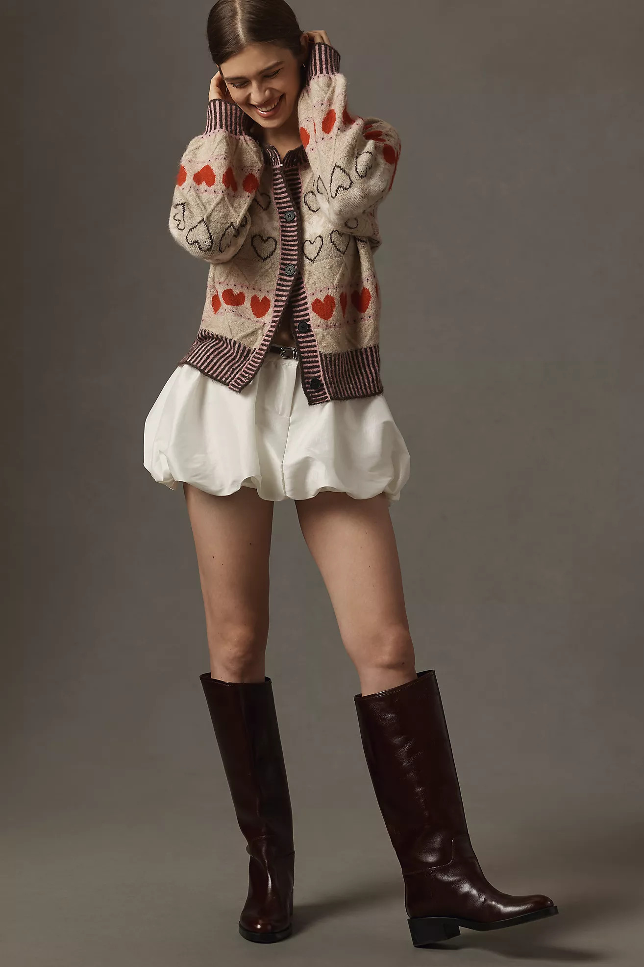 FRNCH Heart Long-Sleeve Crew-Neck Cardigan Sweater | Anthropologie (US)