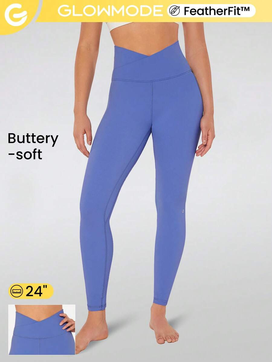 GLOWMODE 24" FeatherFit™ Crossover Yoga Leggings Buttery Soft High Stretch Crossover Waist Spo... | SHEIN