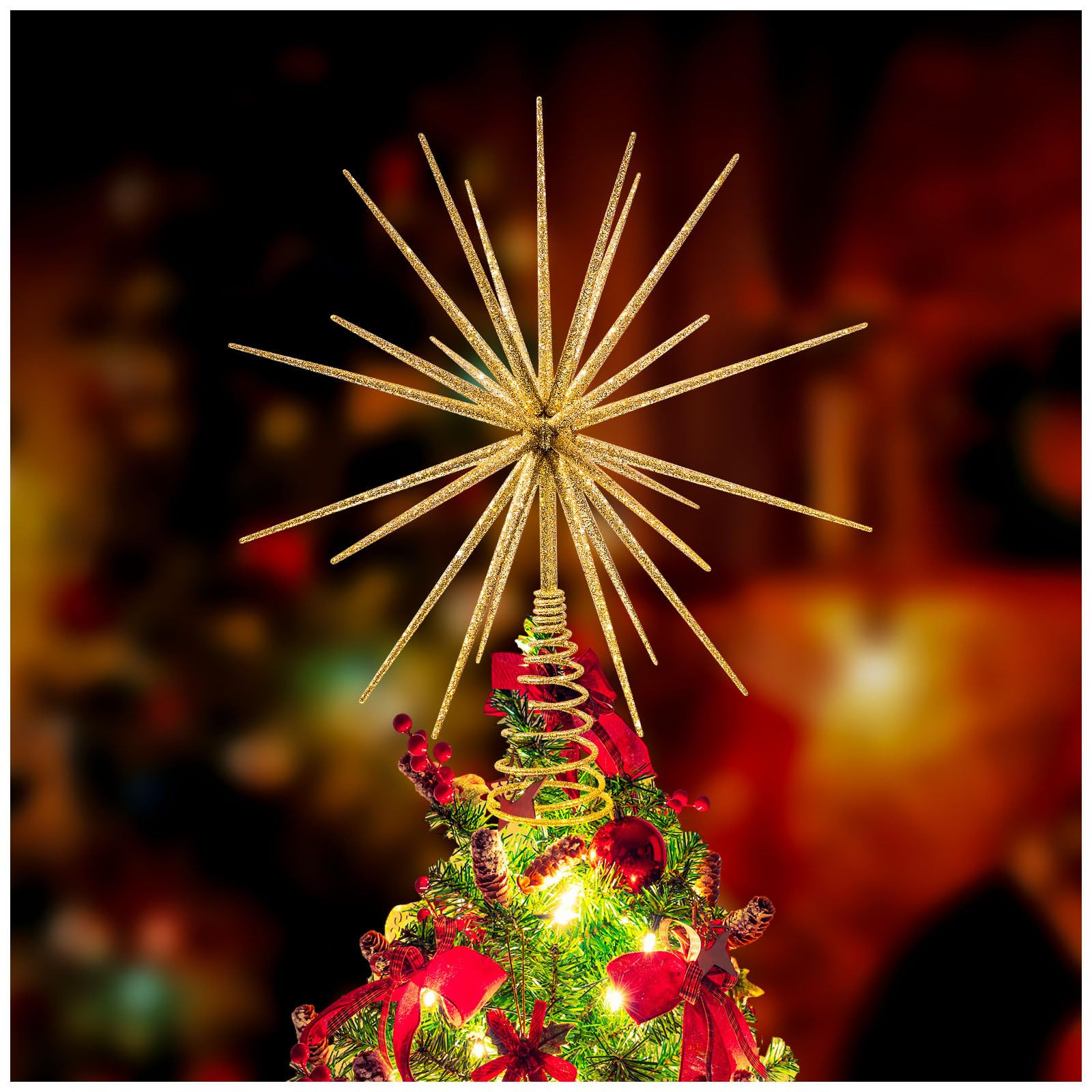 13.7 Inch Gold Christmas Tree Topper - 3D Burst Gold Tree Topper, Exploding Star Christmas Tree N... | Amazon (US)