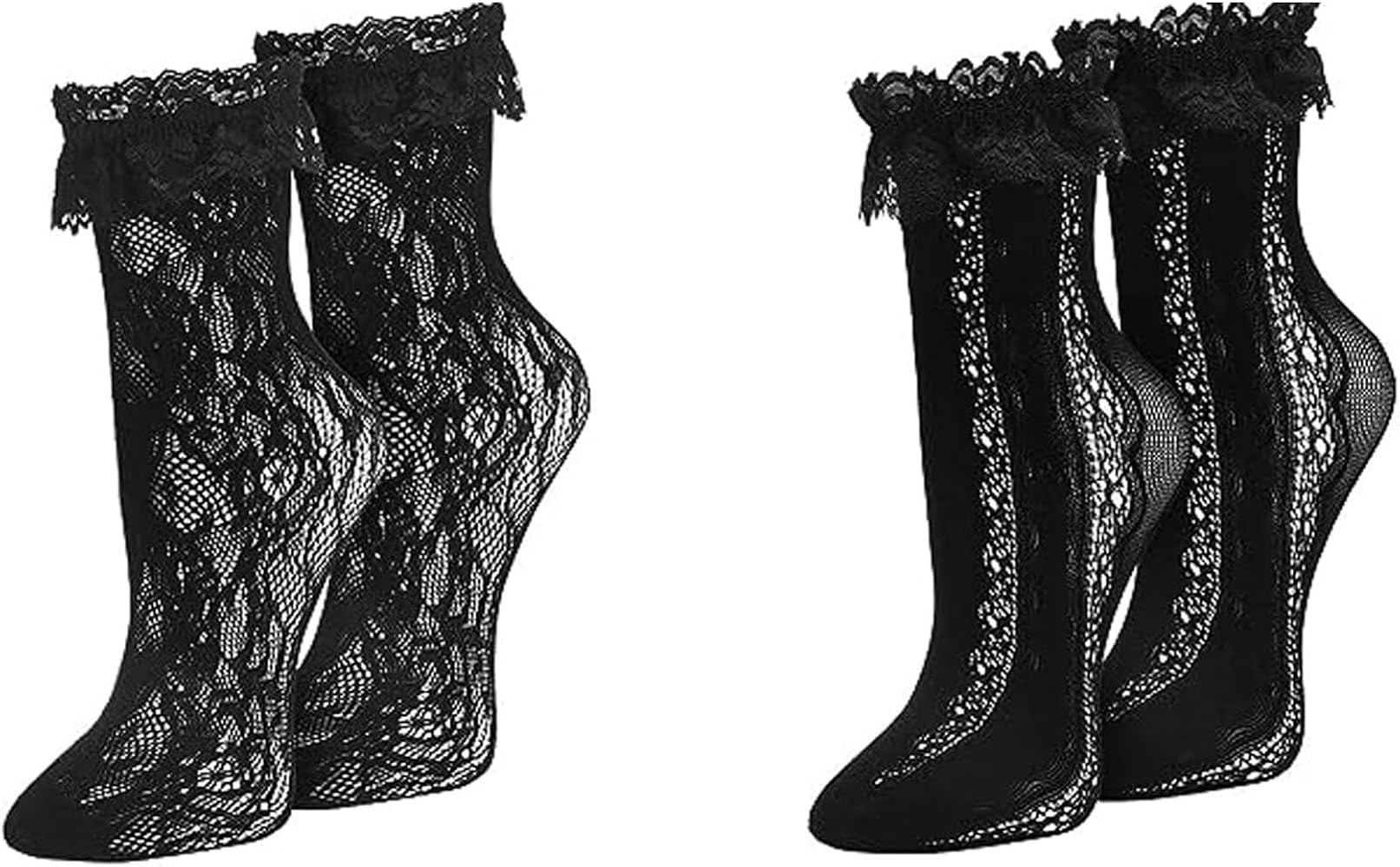 Womens Lace Ankle Socks Ruffle Frilly Dress Socks Sexy Mesh Lace Trim Lolita Sock Lacy Ruffled Bo... | Amazon (US)