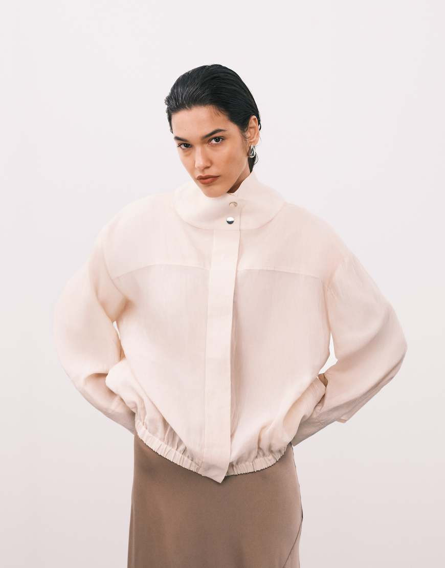 ASOS DESIGN techy funnel utility windbreaker jacket in cream-White | ASOS (Global)
