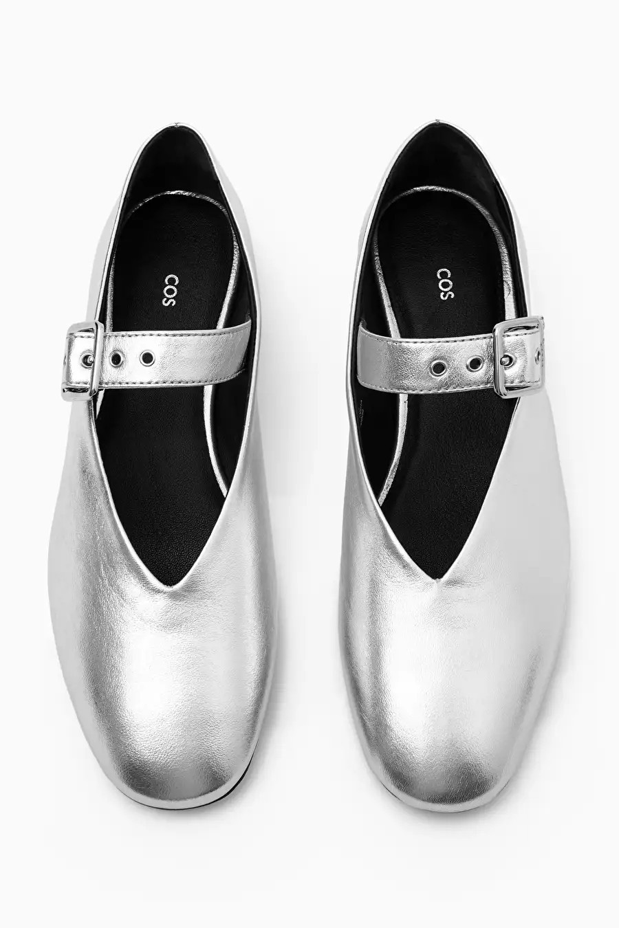 LEATHER MARY-JANE FLATS - SILVER - COS | COS UK