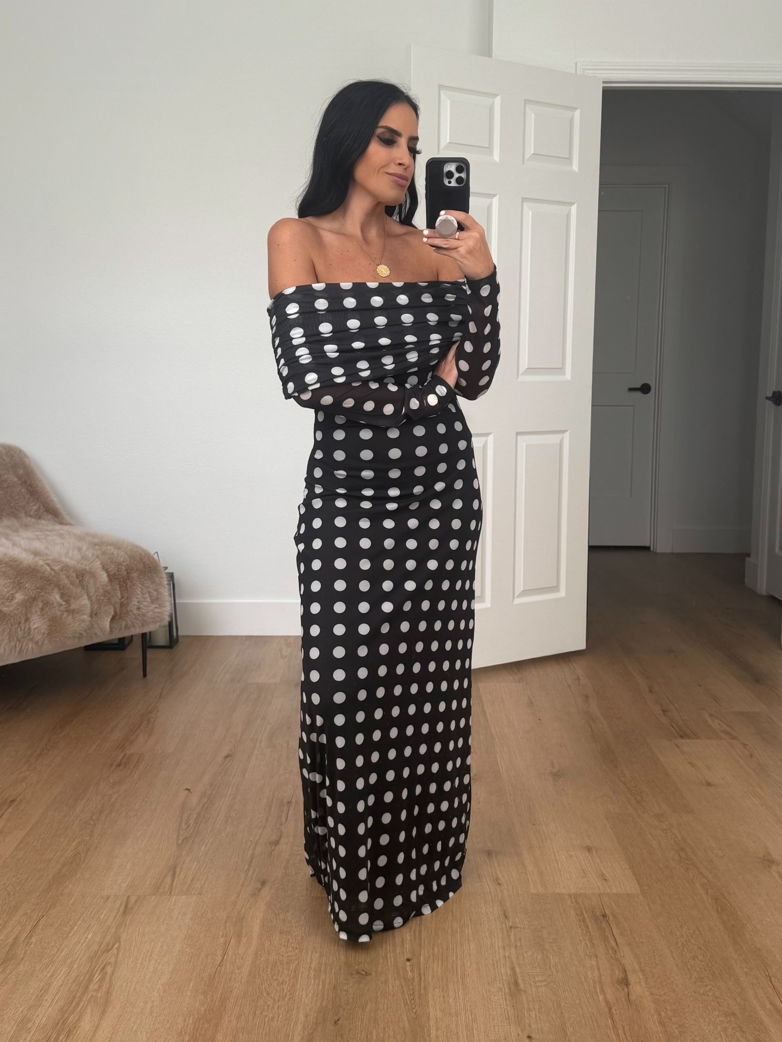Polka Dot Maxi Dress wearing szie small. 
