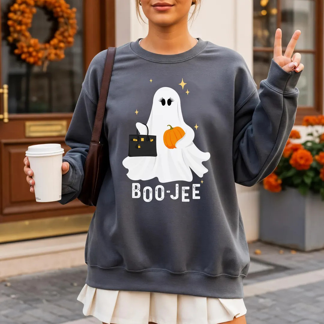 Boo Jee Halloween Ghost Sweatshirt, Comfort Colors Graphic Crewneck, Spooky Season Ghost Shirt, W... | Etsy (US)