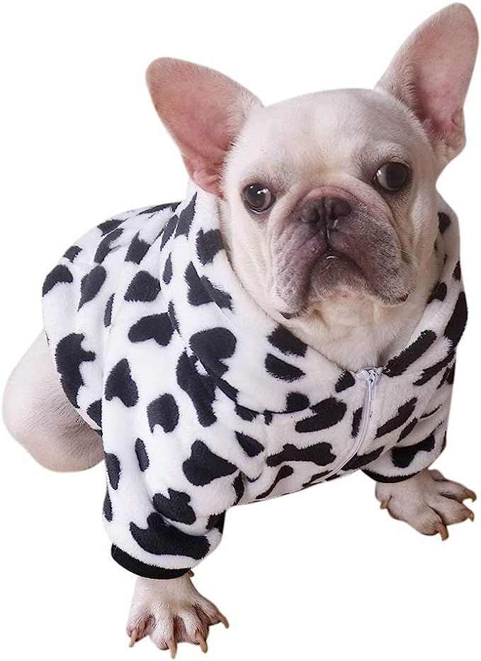 Didog Puppy Costume Hoodies Soft Warm Cute Dog Flannel Pajamas Adorable Cow Spotted Winter Coat f... | Amazon (US)