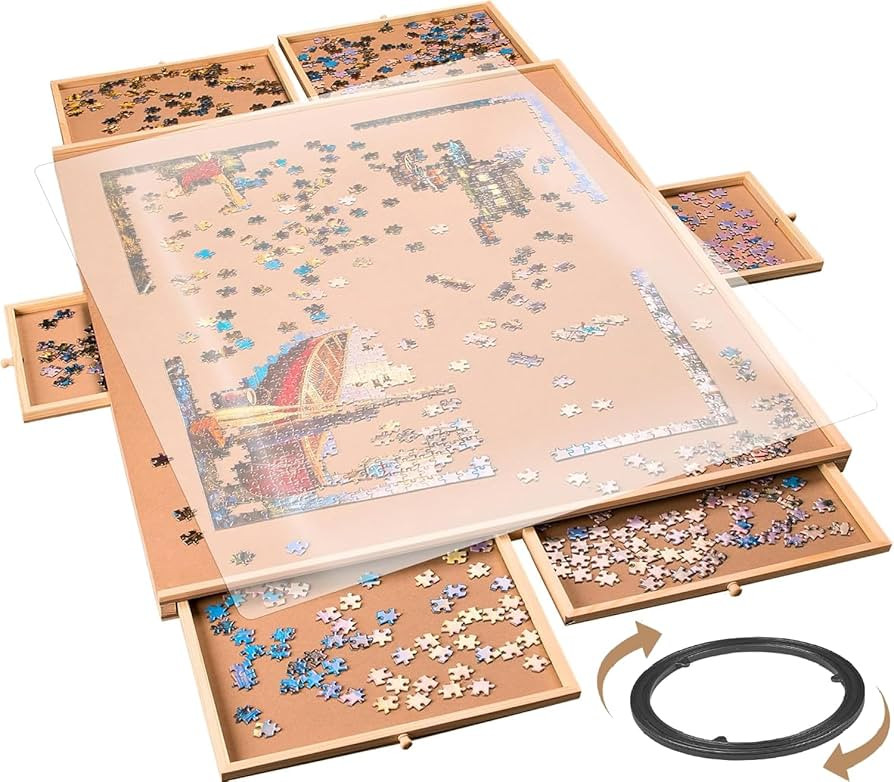 Rotating Wooden Puzzle Board for with 6 Storage Drawers & Protective Cover – Jigsaw Puzzle Tabl... | Amazon (US)