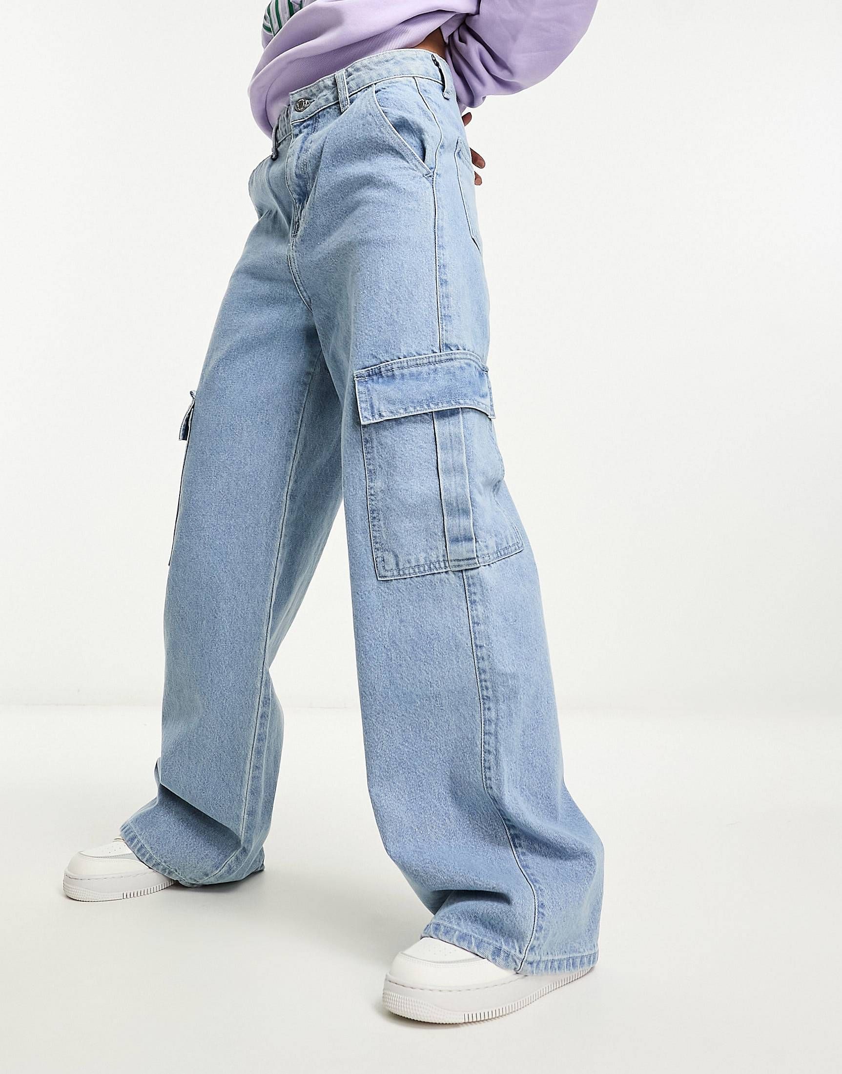 DTT Dom straight leg cargo jeans in blue | ASOS (Global)