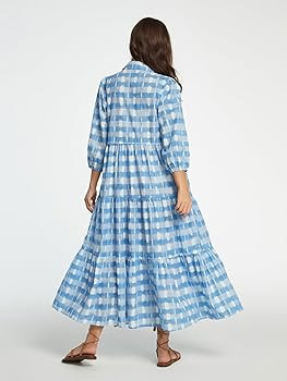 D-Sun Women Long Sleeve Maxi Dress V Neck Button Down Flowy Tiered Ruffle Shirt Dress Casual Fall... | Amazon (US)