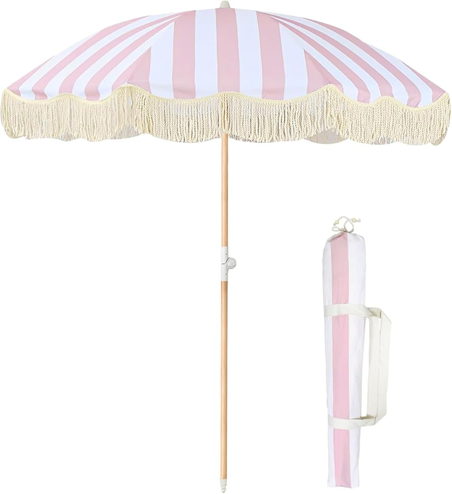 Lefedrasticity Boho Outdoor Umbrella with Tassels,6ft Table Umbrella Outdoor Patio with Knobs Til... | Amazon (US)