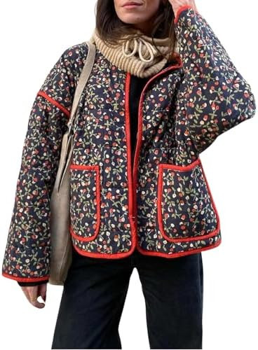 Omoone Women's Cropped Quilted Jacket Floral Printed LightWeight Padded Puffer Cardigan Coat Outw... | Amazon (US)