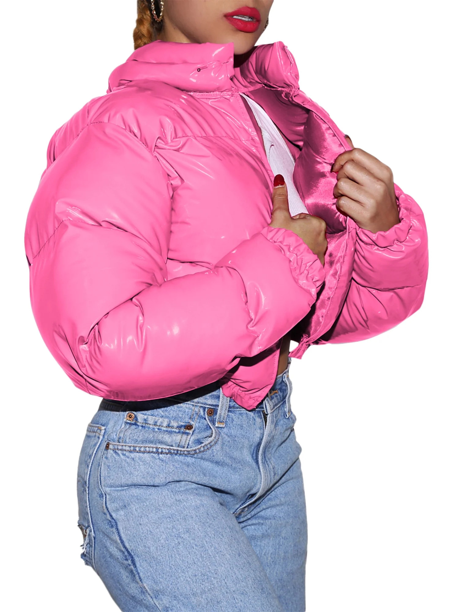 Felcia Winter Down Jacket Women Neon Color Cropped Puffer Jacket Outwear Bubble Coat | Walmart (US)