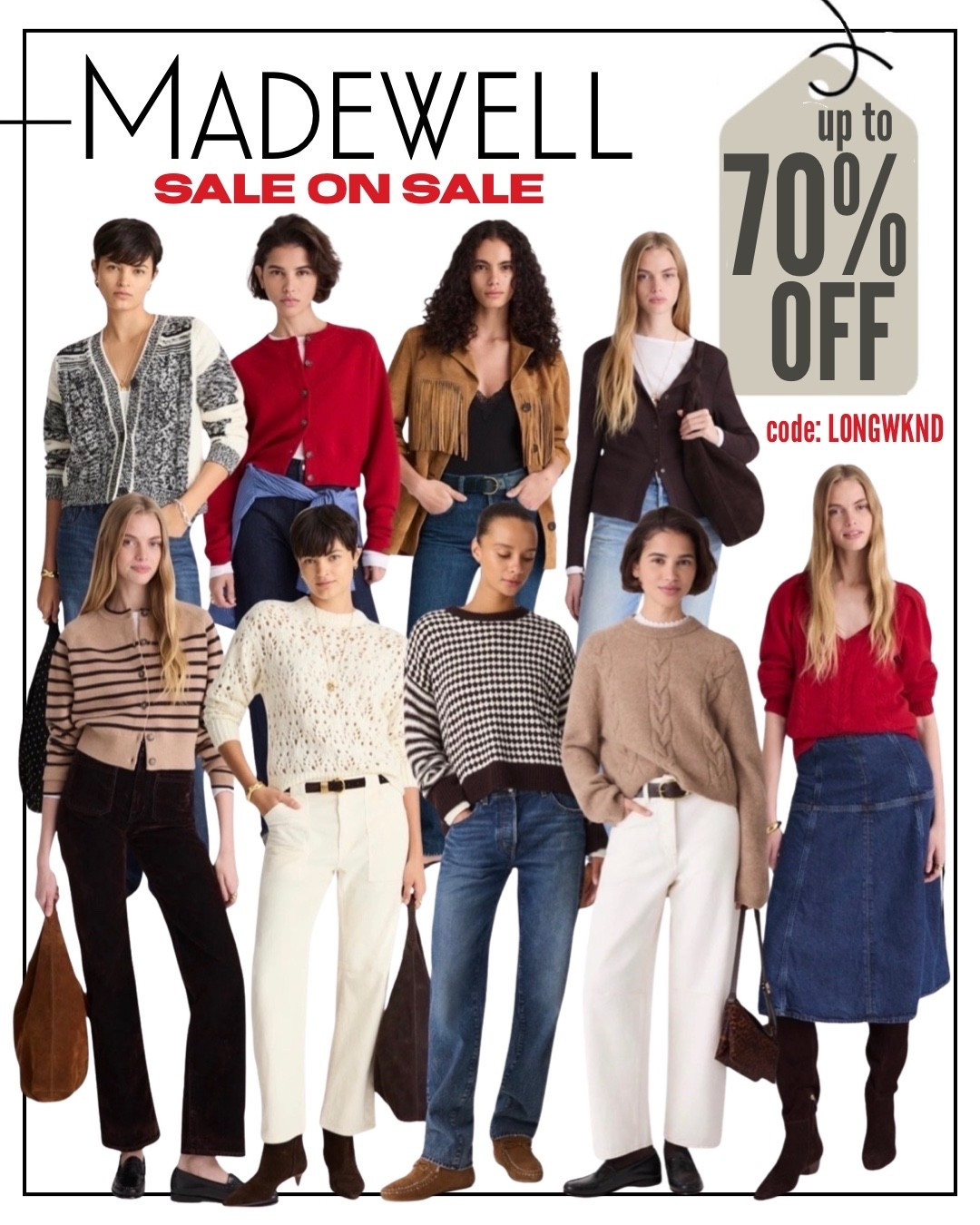 Madewell EXTRA 30% OFF Sale with code LONGWKND