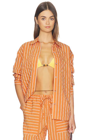 Oversized Button Down Shirt in Apricot Stripe | Revolve Clothing (Global)