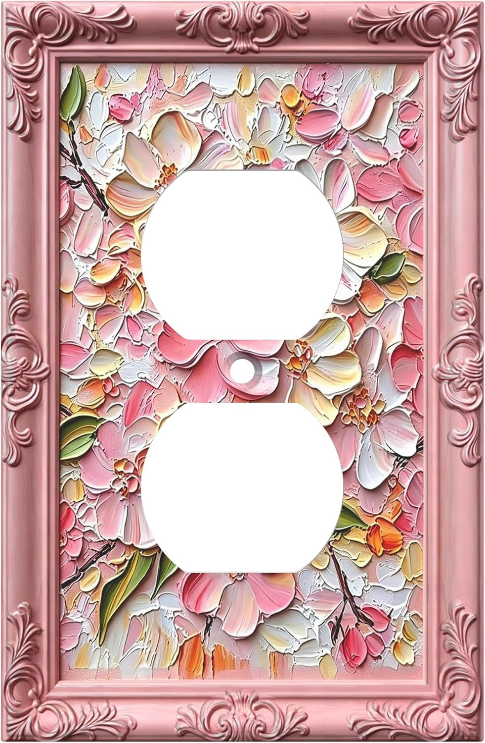 Vintage Framed Pink Impasto Floral Duplex Outlet Cover Plate | Amazon (US)