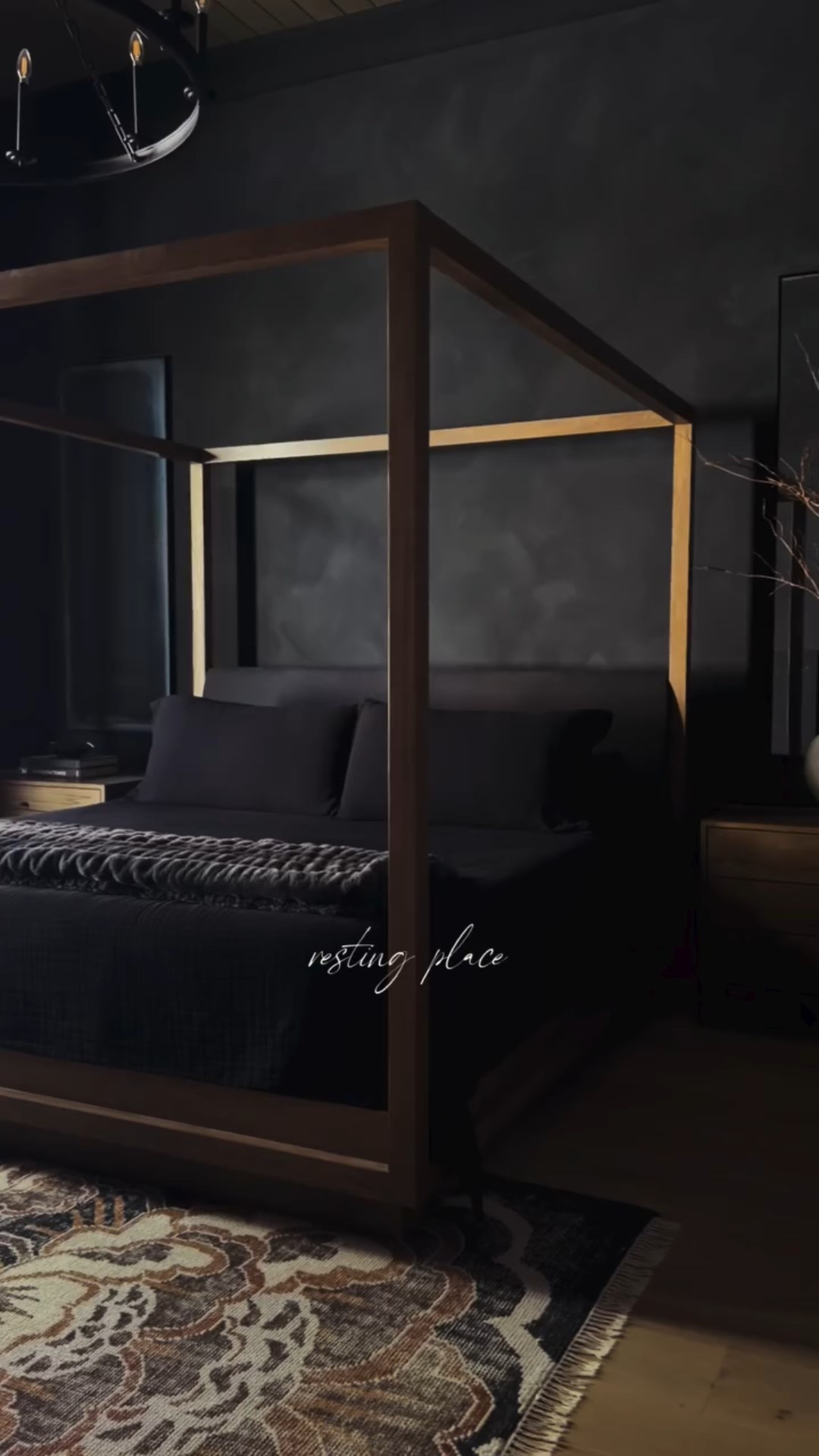 If cozy had a dark side, it would live here. 🖤

Paint is by @coloratelier 

#homeinspo #moodybedroom #darkhome #moodyhome #bedroomvibes

#LTKHome