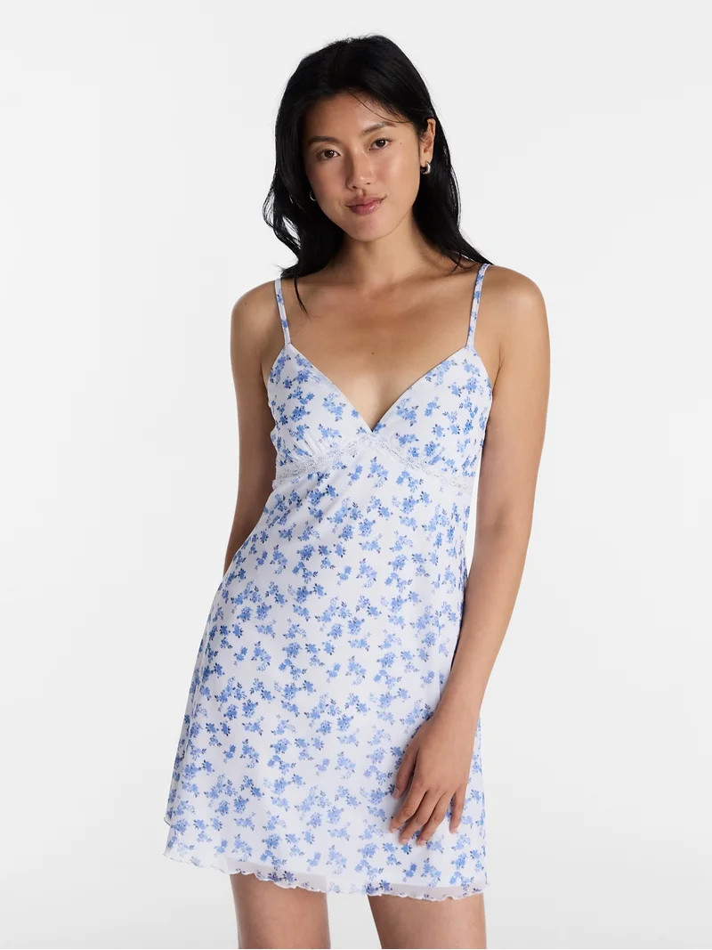No Boundaries Lace Trim Mini Dress, Women\u2019s XXS-XXL | Walmart (US)