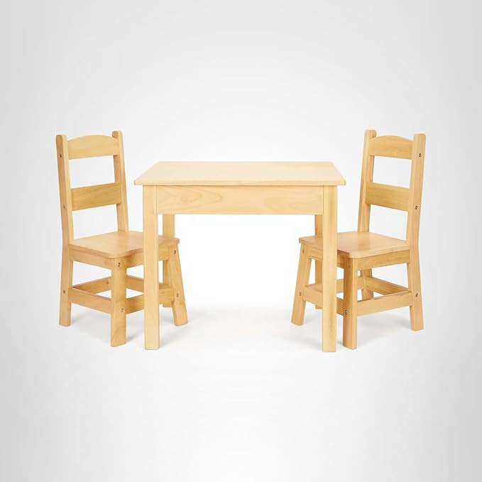 Melissa & Doug Solid Wood Kids Table and Chairs (2), Premium Quality Wooden Toddler Table and Cha... | Amazon (US)