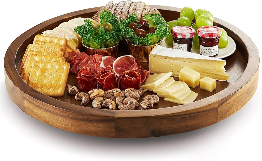 18" Acacia Wood Lazy Susan for Table Top - Wooden Brown Turntable Serving Tray for Charcuterie Bo... | Amazon (US)