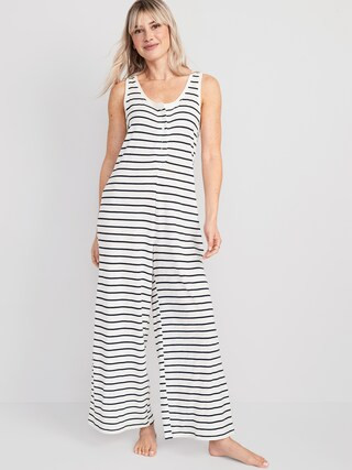 Sleeveless Sunday Sleep Floral Slub-Knit Henley Jumpsuit for Women | Old Navy (US)