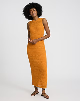 Crochet Crew Neck Sleeveless Midi Sweater Dress | Express