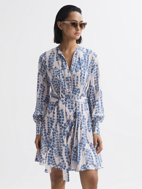 Printed Belted Long Sleeve Mini Dress | Reiss US