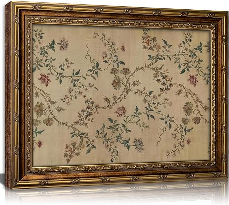 Vintage gold framed Floral Vine wall art Retro Beige Botanical Painting Canvas Prints Elegant Ant... | Amazon (US)