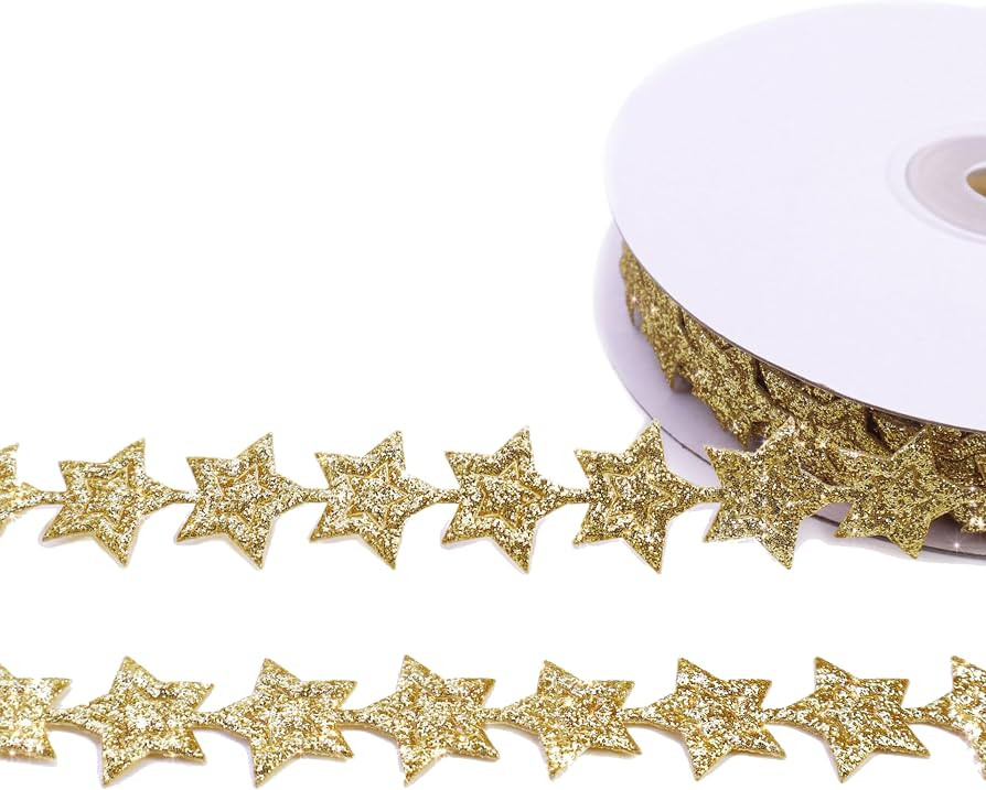 Glitter Star Ribbon Golden Star Sparkly Ribbon Trim Embellishment for Crafts Gift Wrapping Wreath... | Amazon (US)