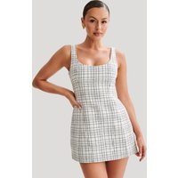Beth Tweed Mini Dress - White Check | MESHKI US
