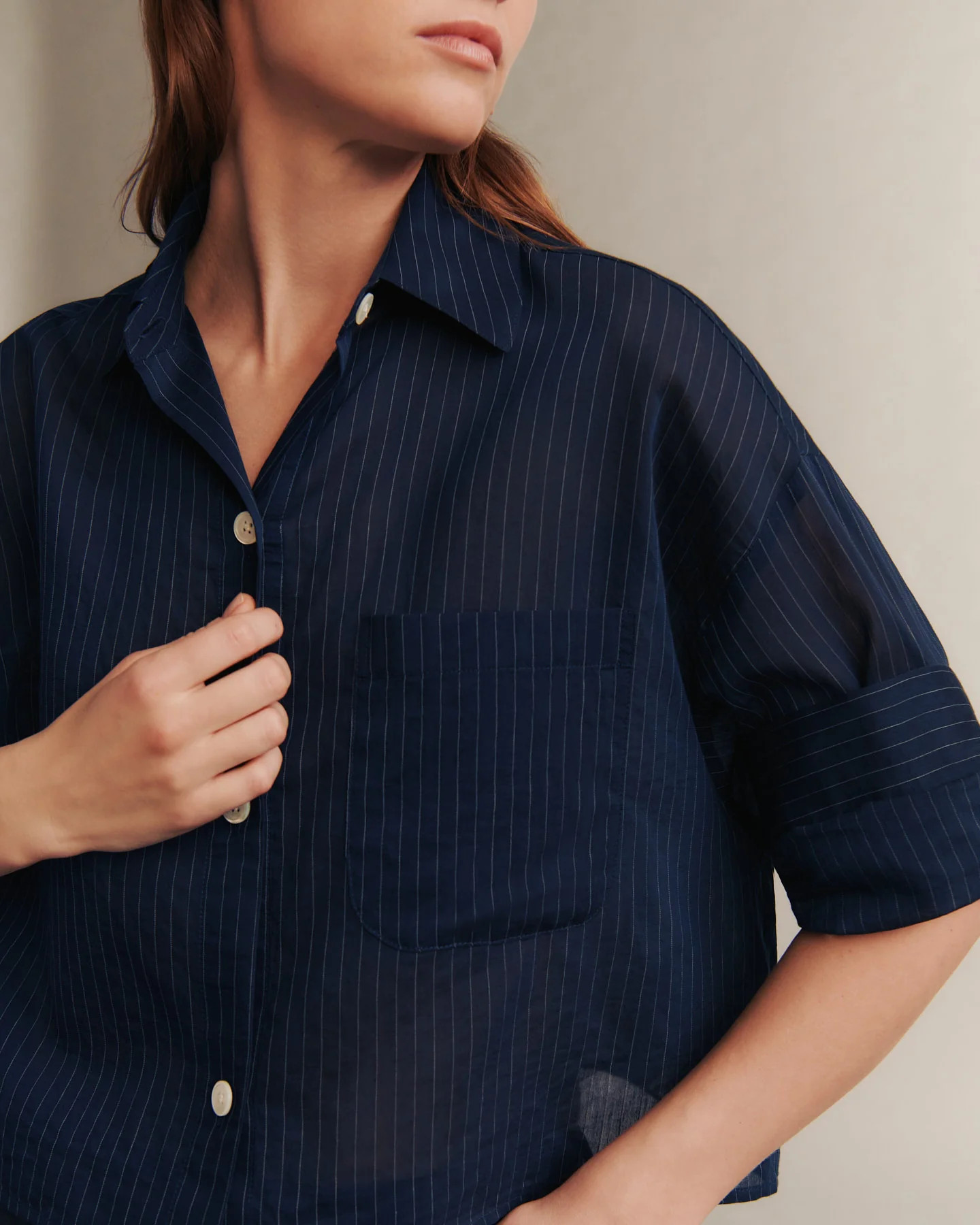 Next Ex Shirt in Cotton Silk Pinstripe | TWP