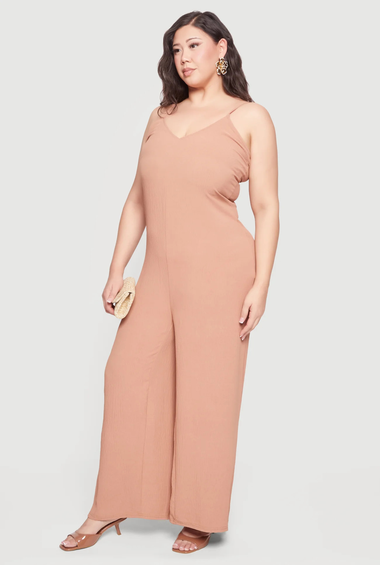 Plus Size Sleeveless V-Neck Wide Leg Jumpsuit | Rainbow Shops