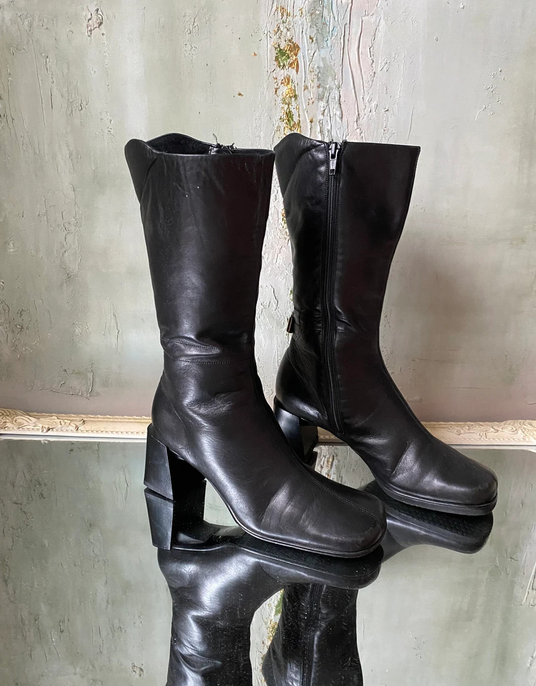 Black Leather Ankle Boots Womens Square Heel Boots Square Toe Boots Size US 6 / UK 4 / EU 36.5 Ma... | Etsy (CAD)