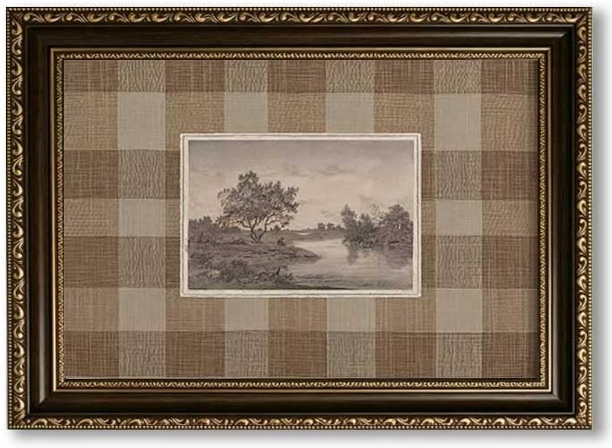 Vintage Gold Framed Landscape Canvas Wall Art, River Tree Sketch Painting Picture Wall Decor, Ant... | Amazon (US)