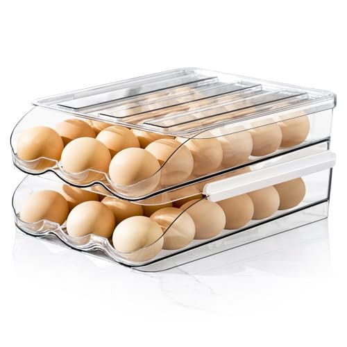 IRCPEN Egg Holder for Fridge, Rolling Egg Holder for Refrigerator, Egg Organizer for Refrigerator Clear Plastic Egg Dispenser with Removable Lid and Tray (2 Layer Holds 36 Eggs) | Amazon (US)