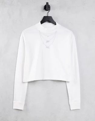 Nike necklace detail mock-neck long sleeve T-shirt in white | ASOS (Global)