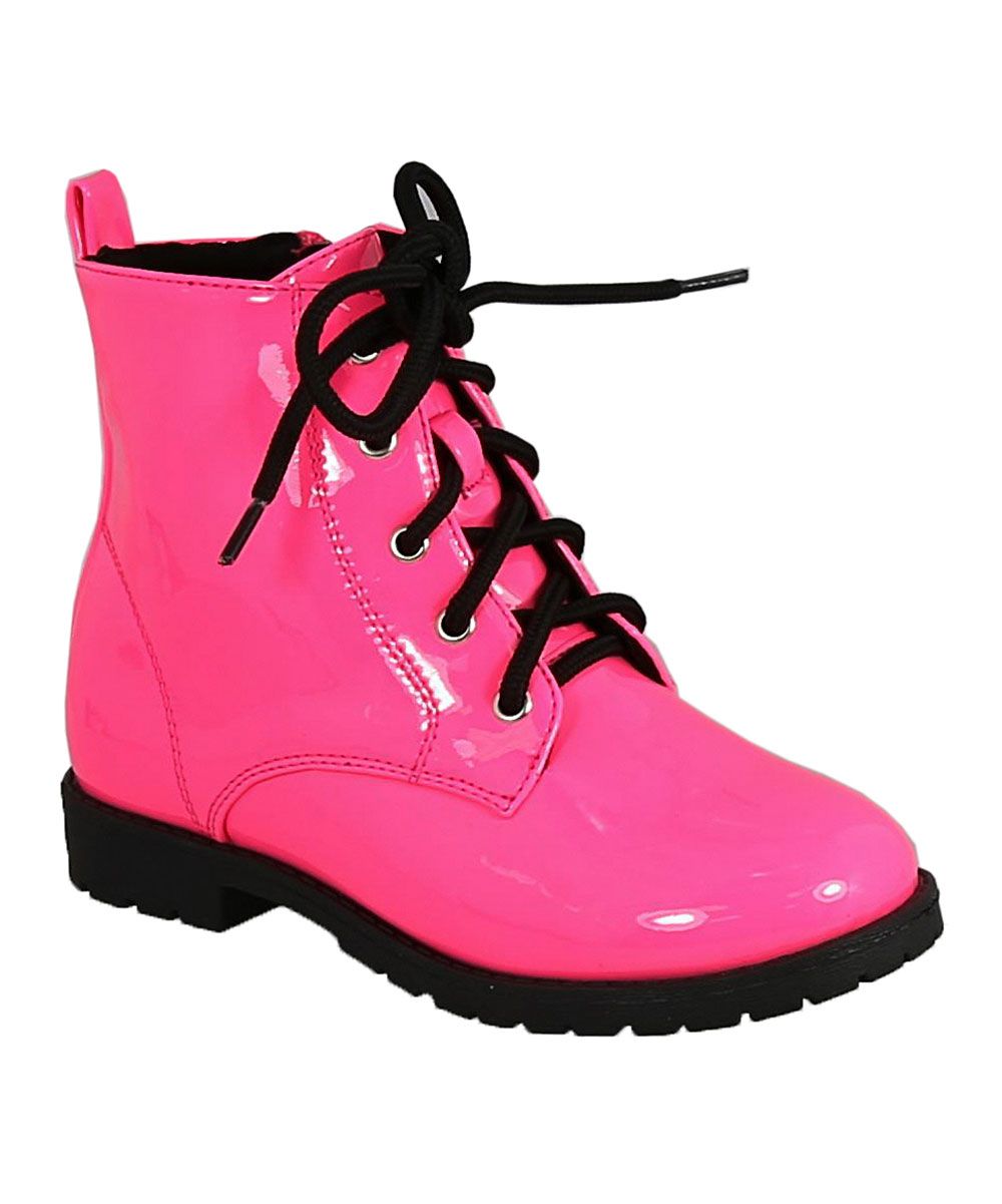 Lucky Top Girls' Casual boots NEON - Neon Pink Martini Combat Boot - Girls | Zulily