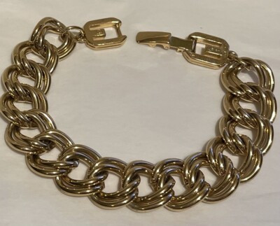 Vintage Givenchy Double Link Chain Bracelet Double G Logo Clasp Gold Plate 7.5” | eBay | eBay US