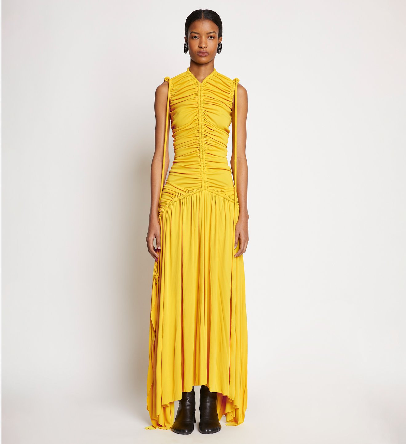 Viscose Jersey Sleeveless Ruched Dress in 700 yellow | Proenza Schouler | Proenza Schouler LLC