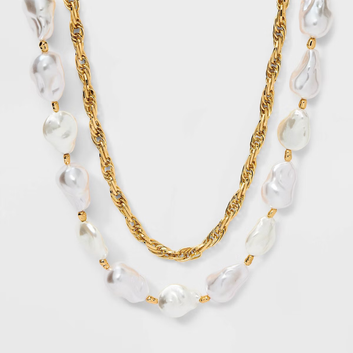 Pearl and Twisted Chain Multi-Strand Necklace - A New Day™ Gold/Ivory | Target