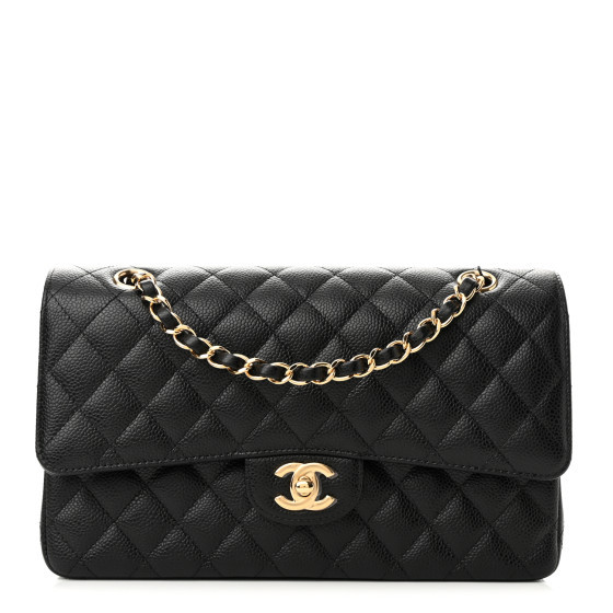 Caviar Quilted Medium Double Flap Black | FASHIONPHILE (US)
