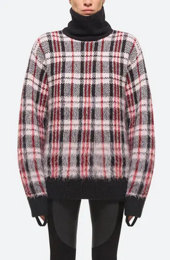 Helmut Lang Brushed Plaid Turtleneck Sweater in Medium Red Check at Nordstrom Rack | Nordstrom Rack