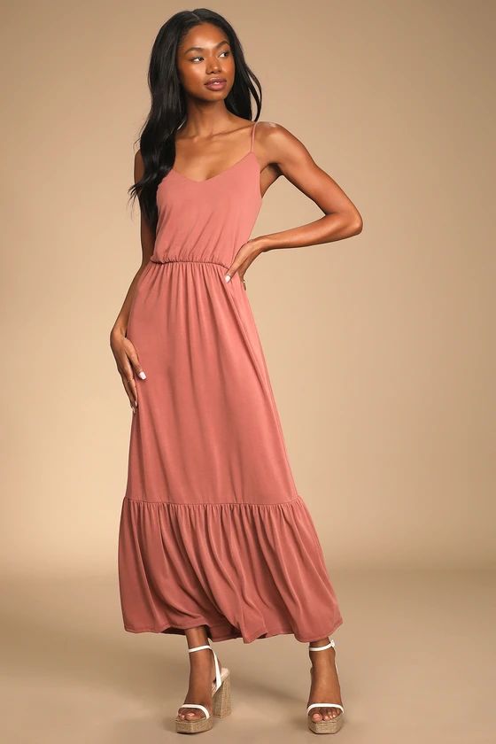 Maximum Vibes Washed Rose Tiered Sleeveless Maxi Dress | Lulus (US)