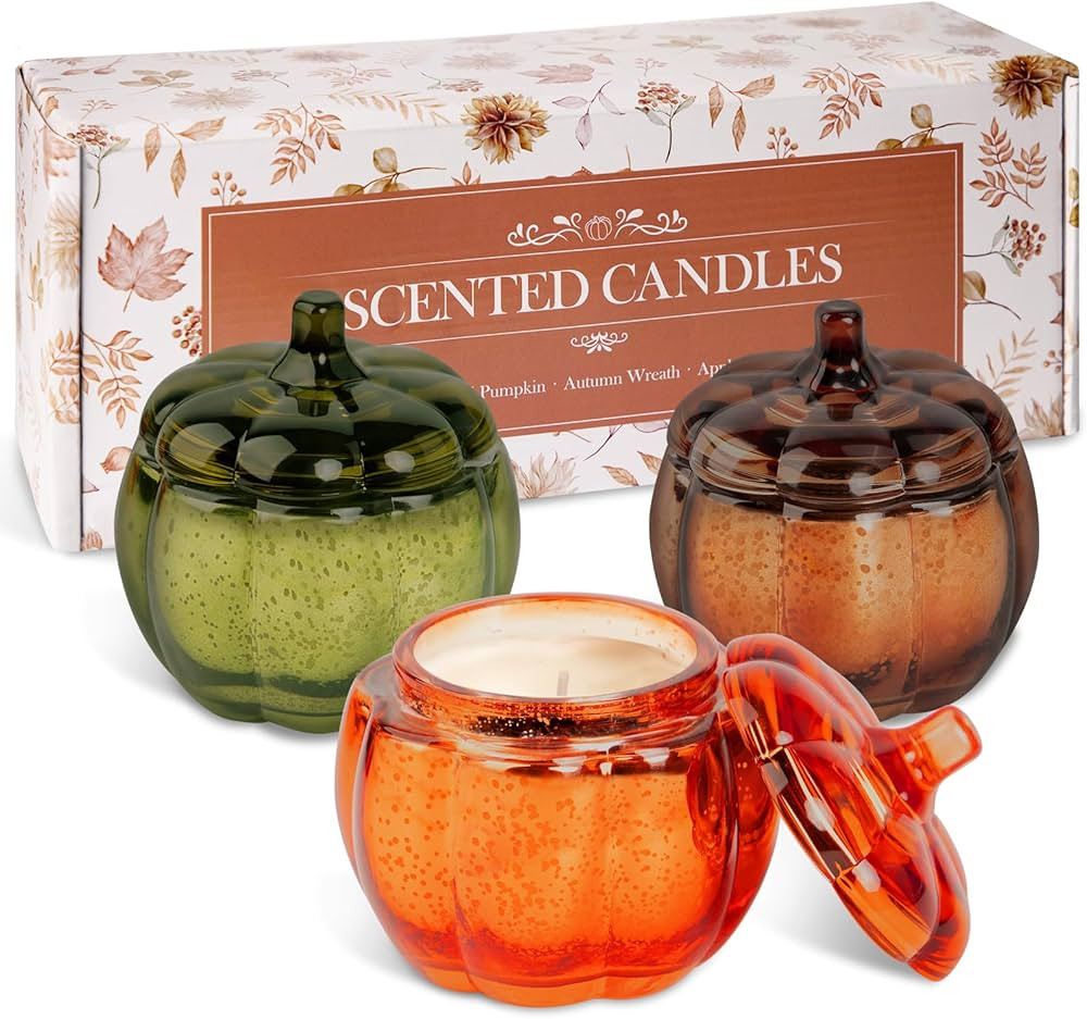 Lanpn Fall Scented Candles Gift Set 3 Pack, 16.5oz Pumpkin Glass Jar Candle, Thanksgiving Aromath... | Amazon (US)