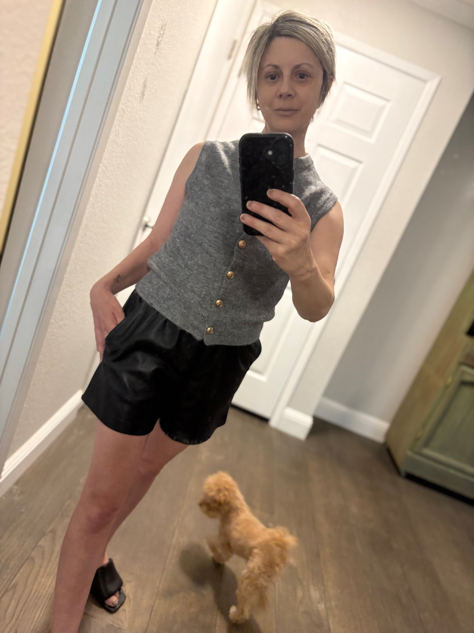 This sleeveless sweater vest is ideal on its own or under a blazer or heavy open-cardigan for cooler temps. Available in various colors. I wear these faux leather shorts almost year round! #fall #fall knit #sale #minimalist #classic #simpleandchic 

#LTKStyleTip #LTKSeasonal #LTKSaleAlert