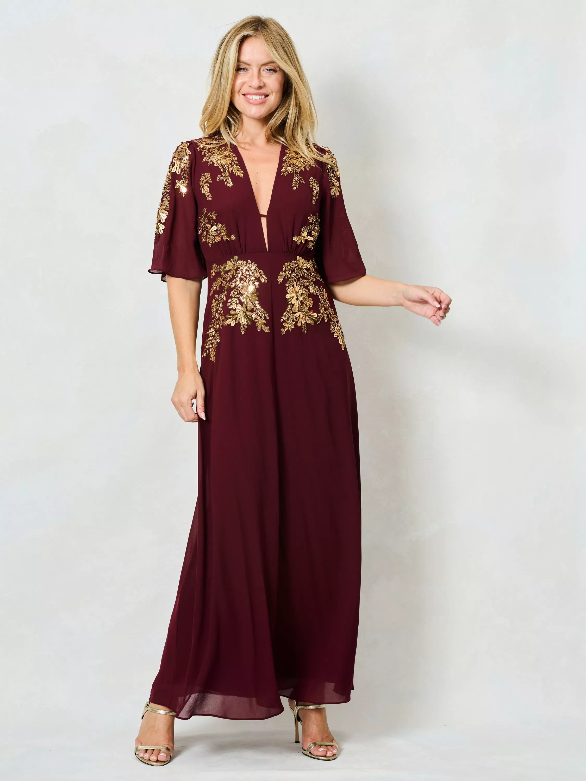 Hope & Ivy The Gretal Embellished Maxi Dress, Burgundy | John Lewis (UK)