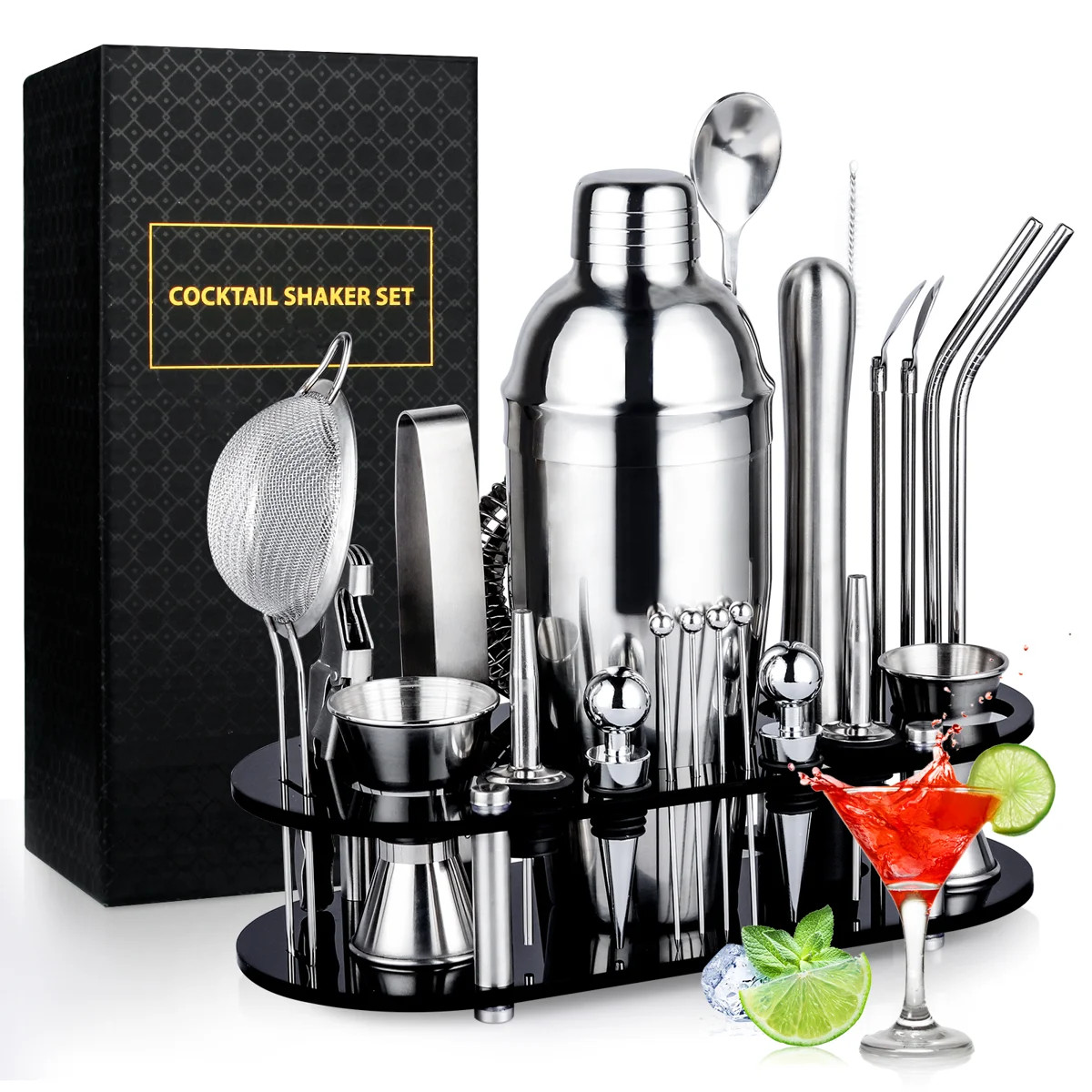 Suranne 25 Piece Stainless Steel Cocktail Shaker Bar Tool Set With Stand | Wayfair North America